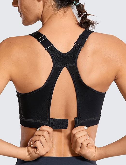 SYROKAN Women's Sports Bra for Large Breasts High Impact Full Coverage Padded Wireless Running Halter Neck Bra Black, 34G