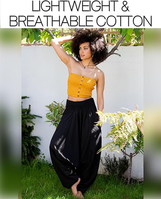 Cotton Maxi Harem Trouser Jumpsuit Black (One Size)