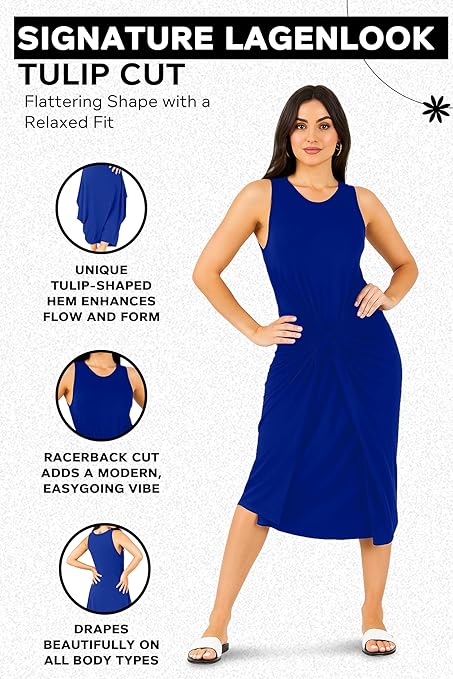 Re Tech UK - Womens Sleeveless Baggy Loose Racer Dress - Lagenlook Tulip Round Neck - Maxi Dresses for Women UK, Ladies Summer Dresses, Beach Holiday Clothes, Plus Size Dress for Women Blue 24-26
