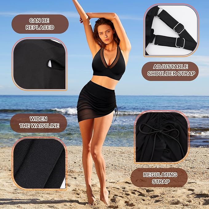 High Waisted Bikini Set Tummy Control Bikini Sets for Women, Adjustable Swimming Costumes for Grils Womens Beach Water Sport