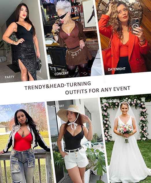 FeelinGirl Shapewear Bodysuits for Women Tummy Control Body Shaper Thong Body Suits Deep V Neck Going Out Tank Tops（Black 3XL）