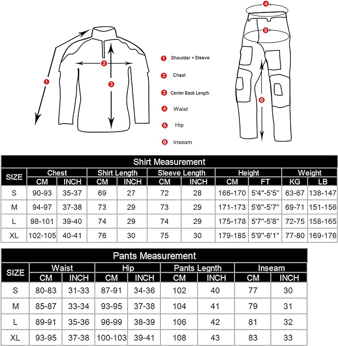 YUSHOW Mens Tactical Gear Shirts Ripstop Combat Trousers Suit Long Sleeve Airsoft BDU Uniform for Military Hunting Paintball
