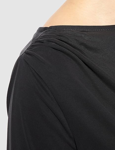 NA-KD Women's Draped Long Sleeve Top Shirt, Black, X-Large