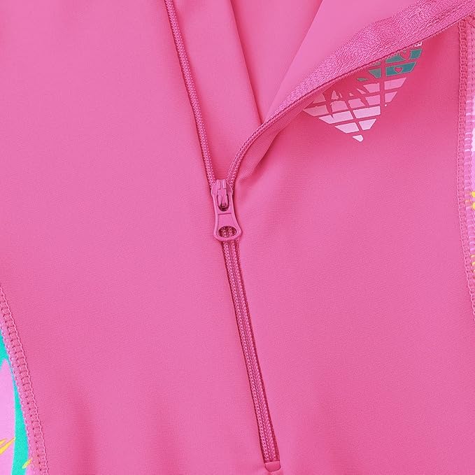 HUAANIUE Girls Kids One-Piece Swimsuit Anti-UV UPF 50+ Kids Girls Long Sleeve Zipper Bathing Suit 3-11 Years, S403-Cocoa Tree, 10-11 Years