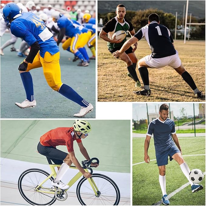 Geebuzz 4 Pairs Men's Football Socks Knee High Grip Socks Football Non-Slip Football Basketball Hockey Sport Grip Socks (White), White