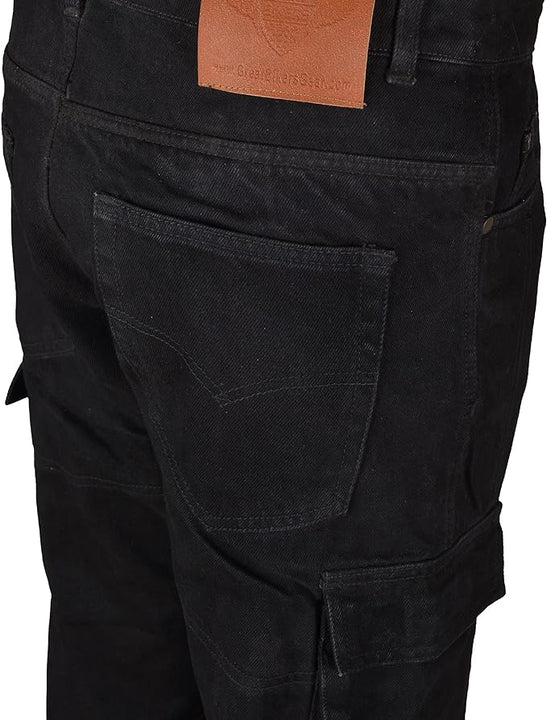 GREAT BIKERS GEAR - Motorbike Motorcycle Armour Cargo Trouser Pants Jeans Protective Men Bike with Free CE Approved Protectors Black
