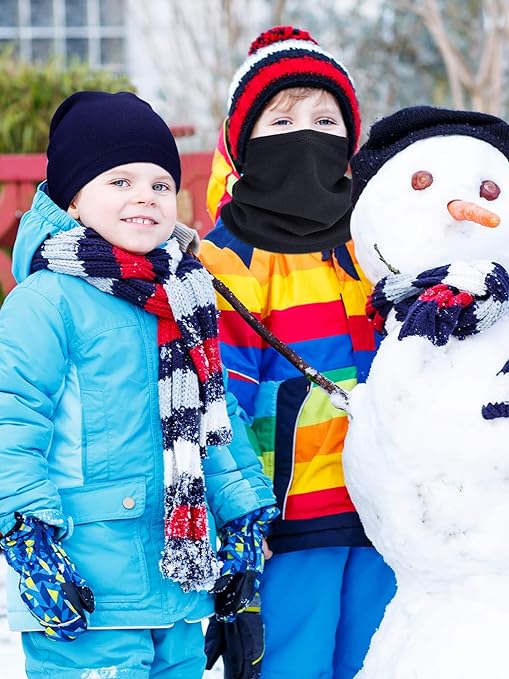 Geyoga 3 Pieces Kids Snood Winter Neck Warmers Fleece Gaiter Windproof Cuellos Cover (Black, Dark Grey, Royal Blue)