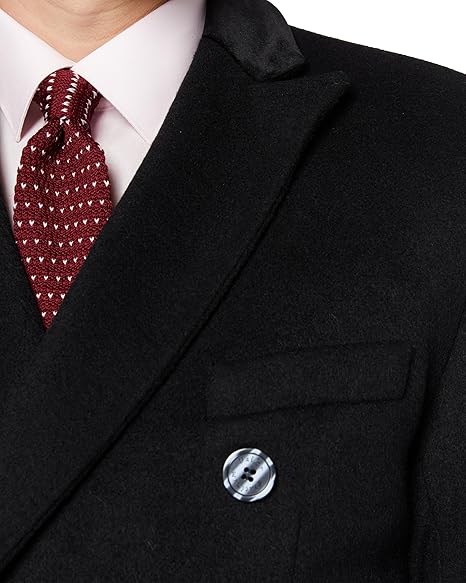 The Platinum Tailor Mens Overcoat Wool & Cashmere Greatcoat Long Double Breasted Heavy Warm Winter Coat (UK, Numeric, 42, Regular, Regular, Black-Short)