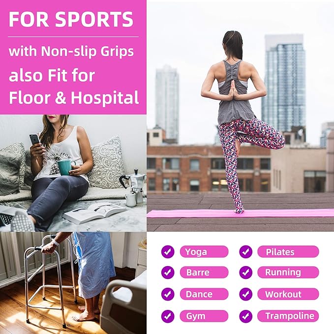 Busy Socks 2 Pack Non Slip Yoga Pilates Fitness Hospital Grip Socks for Women Men, Non Skid Barre Dance Ankle Cushioned Sock - - Medium