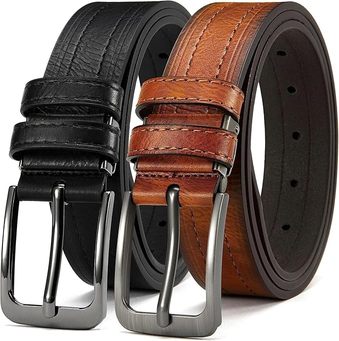 DOOPAI Mens Leather Belts Pin Buckle belt,Dress Belt Casual Wear Jeans Classic belt, Leather Belt Black Belt/Brown Belt,1.25" Adjustable Trim to Fit, 135cm