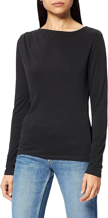 NA-KD Women's Draped Long Sleeve Top Shirt, Black, X-Large