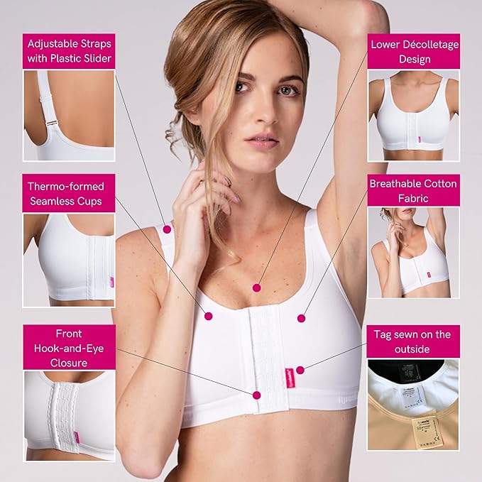 LIPOELASTIC PI Active - Compression Bra Post-Surgery | Sports Bra for Women | Post-Surgery Bra for Women with Front Closure Black, S