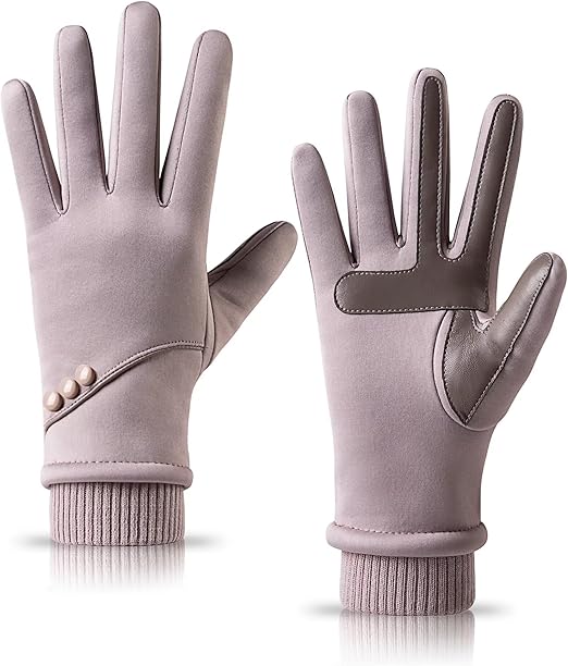 HOLDINA Winter Gloves for Women Warm, Waterproof Gloves Women with Touch Screen Fingers, Ladies Gloves Winter with Anti-Slip Leather(Pale Pink,S)