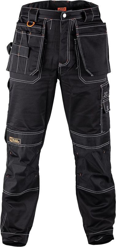 Black Hammer Men's Durable Lightweight Work Trousers Safety Cargo Pants for Men with Knee Pad & Multiple Pockets Professional Workwear for All Jobs Zilla Black (32W / 31L)
