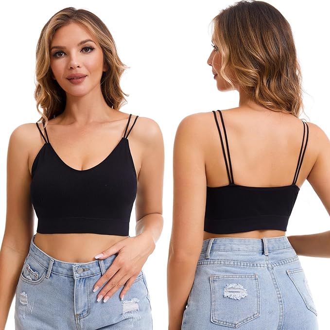 BQTQ Pack of 5 Bralettes, V-Neck, Cami Top Bra, Women’s Bralette, Sleeping Bra for Women, Girls, black, XXL