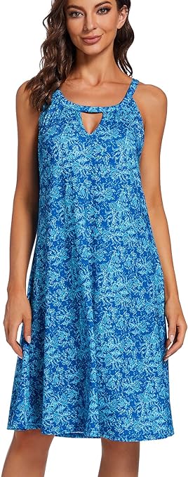 YXCFEWD Summer Dresses for Women Halter Neck Dress Ladies Floral Beach Dress Sun Casual (Dark Ocean, XL)