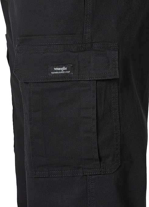 Wrangler Authentics Men's Relaxed Fit Stretch Cargo Pant Casual, Black, 42W x 30L