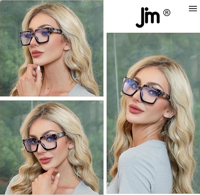 JM 3 Pack Oversize Reading Glasses for Women, Fashion Square Blue Light Blocking Readers +2.25