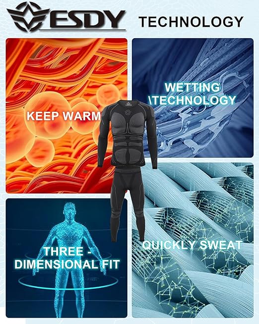 WINDCHASER Men's Thermal Underwear Set Long Sleeve Tops Long Johns Base Layer Bottom Seamless Quick Drying for Cycling, Hiking, Skiing, M