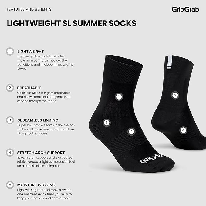 GripGrab Lightweight SL Single and Multipack Performance Summer Cycling Socks Eyecatching, Lengths Bike Sock