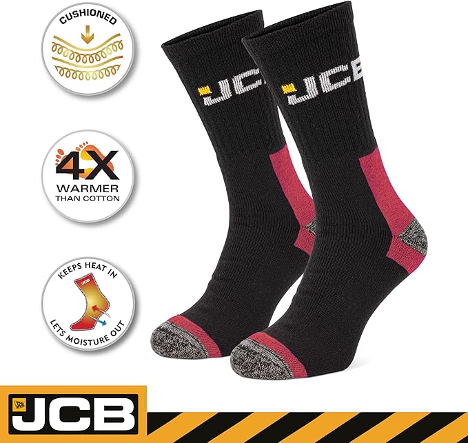 JCB Work Socks - Work Wear Boot Socks - UK 6-11 EURO 39-46 – Men's Work Socks, Cushioned Terry Loops, Ribbed Leg Support