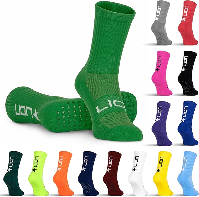 LION SPORTSWEAR Football Grip Socks For Men/Women/Kids - Variety Of Colours To Match Your Team Kit & Sleeve Socks (Green, 6-12)