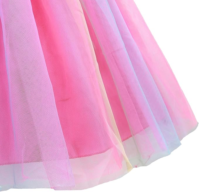 M MUNCASO Girls Princess Dress Sequin Tulle Flower Rainbow Round Collar Sleeveless Formal Dress Birthday Party Wedding Bridesmaid Girl Evening Dresses Toddler Baby Age for 5-6 Years(Rose Red)