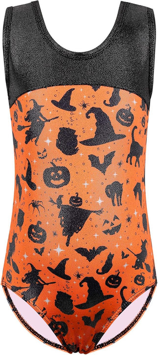 HUAANIUE Girls Kids Leotard Jerseys Sleeveless Dance Costume -Orange Black, 7-8 Years