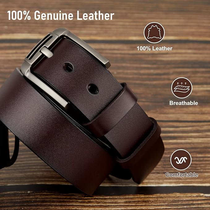 GSG SINCE 1998 Men's Genuine Leather Belt - Classic 38mm Wide Belt for Casual, Dress, Work & Special Occasions - Fits Jeans, Pants & Suits, Coffee, 38-42"
