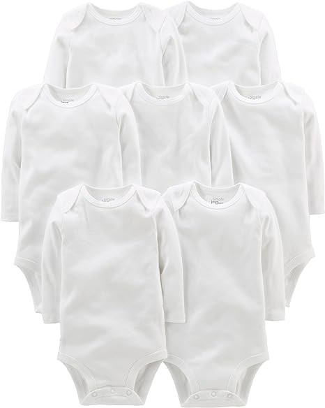 Simple Joys by Carter's Unisex Babies' Long-Sleeve Bodysuit, Pack of 7, White, 0-3 Months