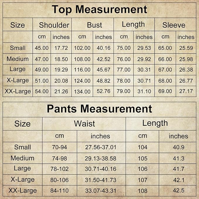 PLULON 9 Pcs Mens Renaissance Faire Costume V-neck Shirts Pants Medieval Knight Costume with Renaissance Accessories for Dress Up Halloween, XL, Beige