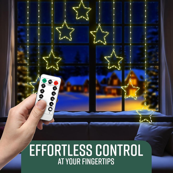 GloBrite 303 LED Star Curtain Lights – Indoor/Outdoor Christmas Window Lights