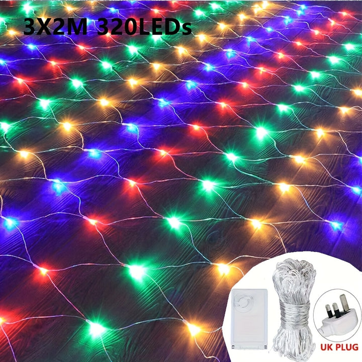 320 LED Net Mesh Lights 3x2m – 8 Modes Christmas Fairy Lights UK Plug
