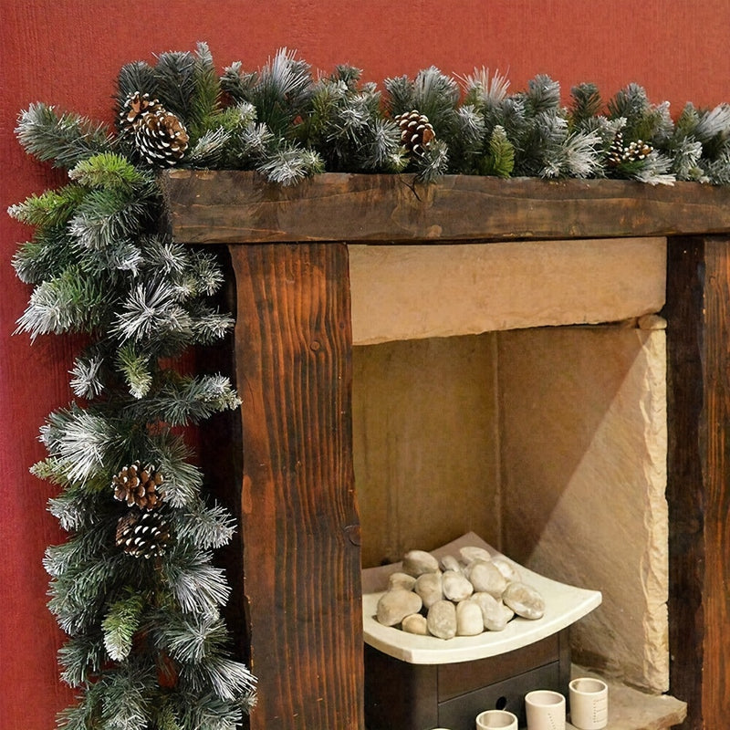 5.49m Christmas Garland – Snow-Tipped Green with 24 Pine Cones