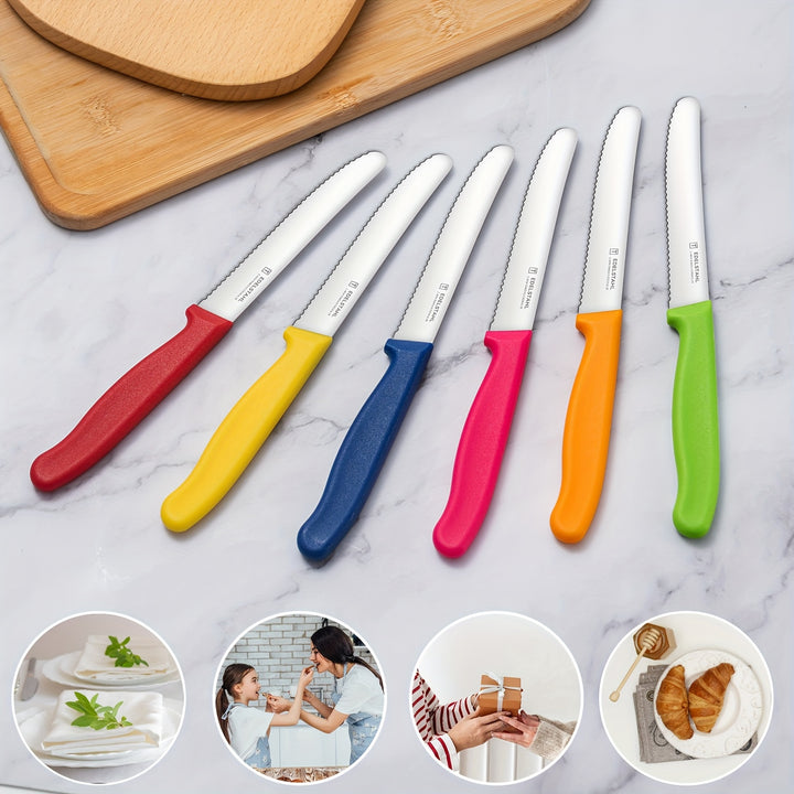 6Pcs Serrated Tomato Knives – Stainless Steel Sharp Table Knife Set