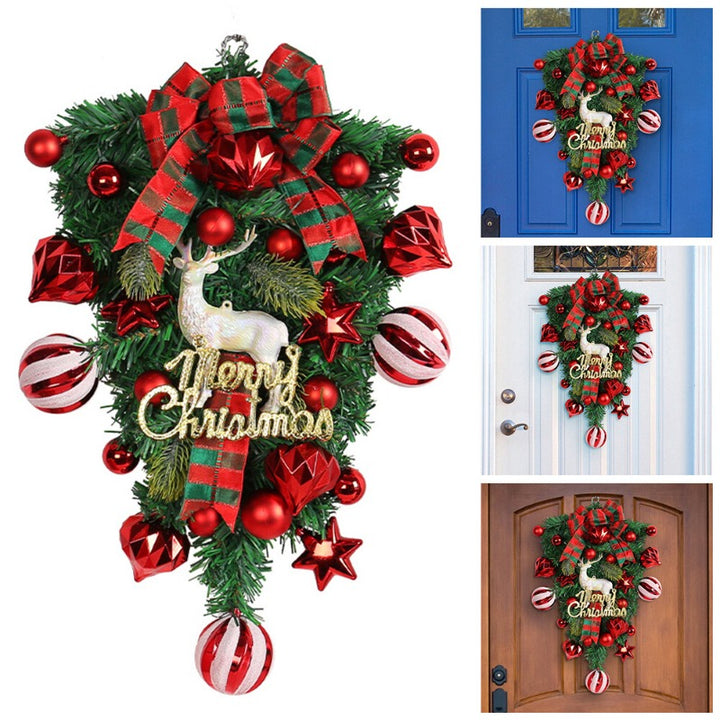 Pre-Decorated Red & Green Christmas Wreath – Pine Cones, Berries & Bow