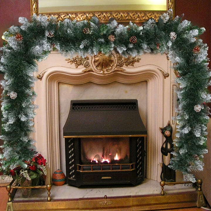 5.49m Christmas Garland – Snow-Tipped Green with 24 Pine Cones