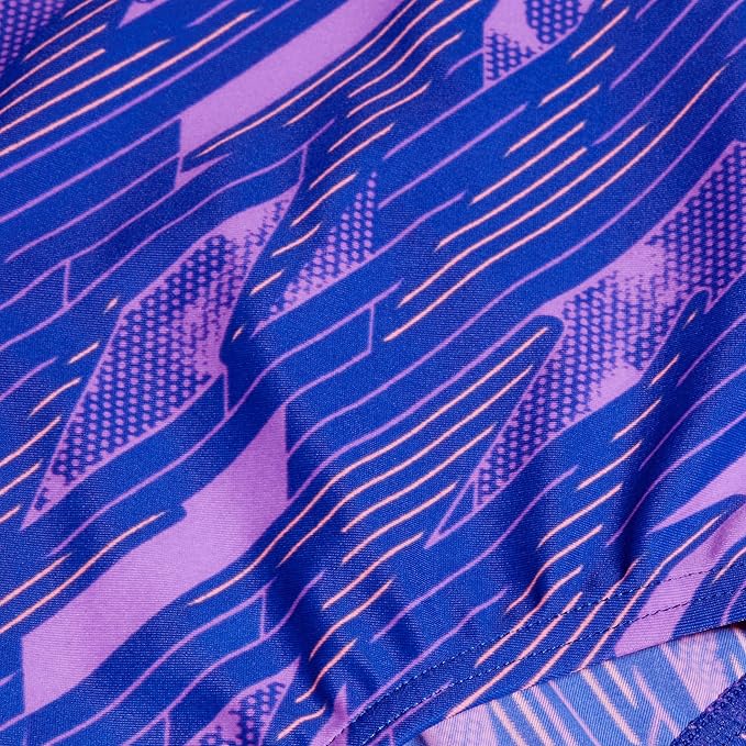 Speedo Junior Girl's Hyperboom Allover Medalist One Piece Swimsuit | Chlorine Resistant | Quick Drying, True Cobalt/Sweet Purple/Disco Peach, 11-12 Years