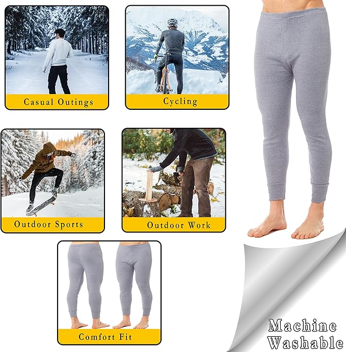 ---BUY ONE GET ONE FREE--- Heatwave® Pack of 2 Men's Thermal Trousers Long Johns, Grey, M