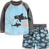 Simple Joys by Carter's Baby Boys' Swimsuit Trunk and Rashguard Set Rash Guard, Black/Sky Blue Whales, 18 Months