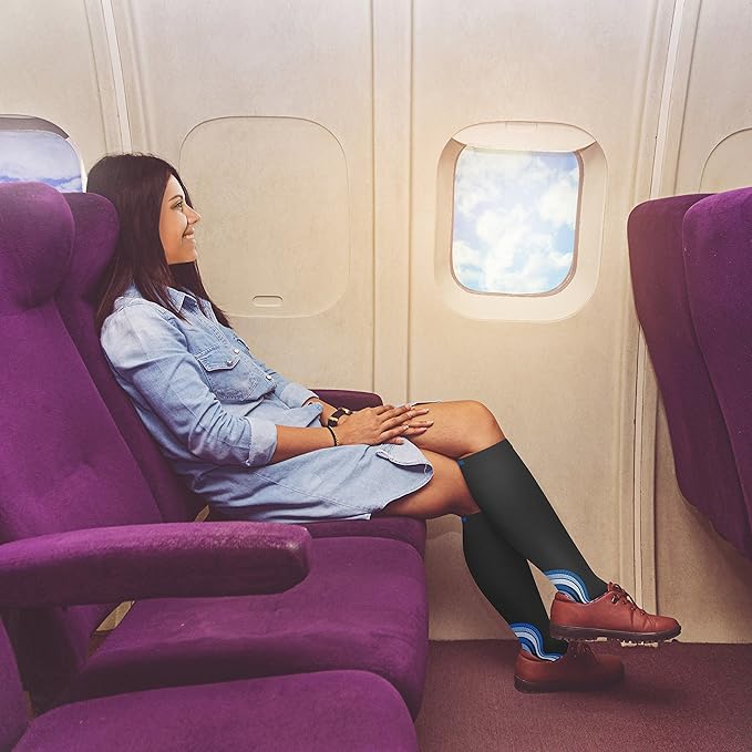 aZengear Compression Socks (20-30mmHg) Anti DVT Air Flying Knee-High Flight Travel Stockings, Swollen Legs, Varicose Veins, Running, Shin Splints Calf Pressure Support, Sports