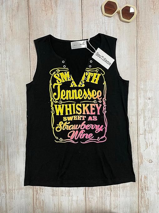 Women's Tank Top Summer Smooth As Tennessee Whiskey Shirt Sleeveless Basic T-Shirt Sexy V-Neck Vest Tunic Blouse Top, Black (black-2), S