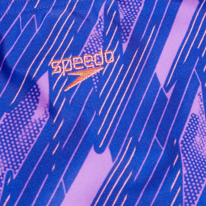 Speedo Junior Girl's Hyperboom Allover Medalist One Piece Swimsuit | Chlorine Resistant | Quick Drying, True Cobalt/Sweet Purple/Disco Peach, 11-12 Years