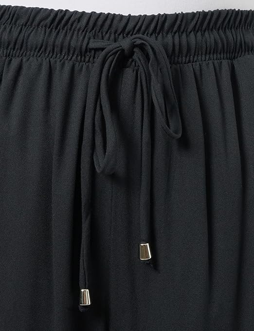 Koton Women's Relax Fit Pocket Detail Cotton Drawstring Wide Leg Trousers Shorts, Black(999), 12