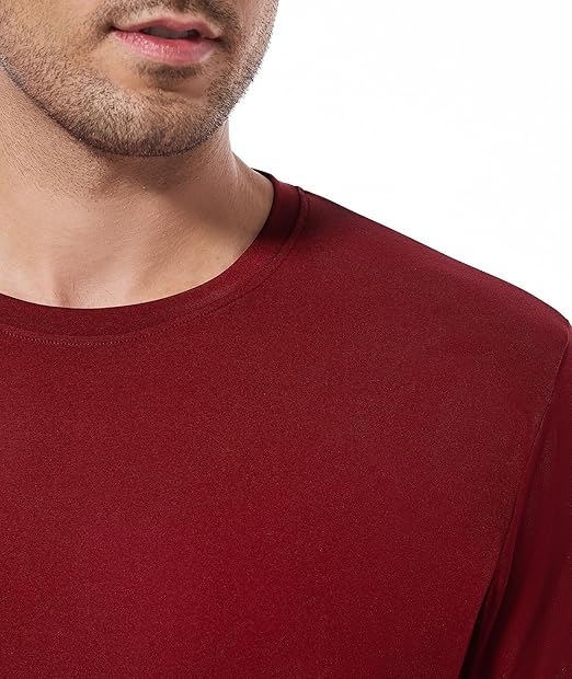 Men's Cotton Shirt Loose Fit Long Sleeve T-Shirt Moisture Wicking Crew Neck Shirts Comfort Casual Base Layer Tops, Red, XL