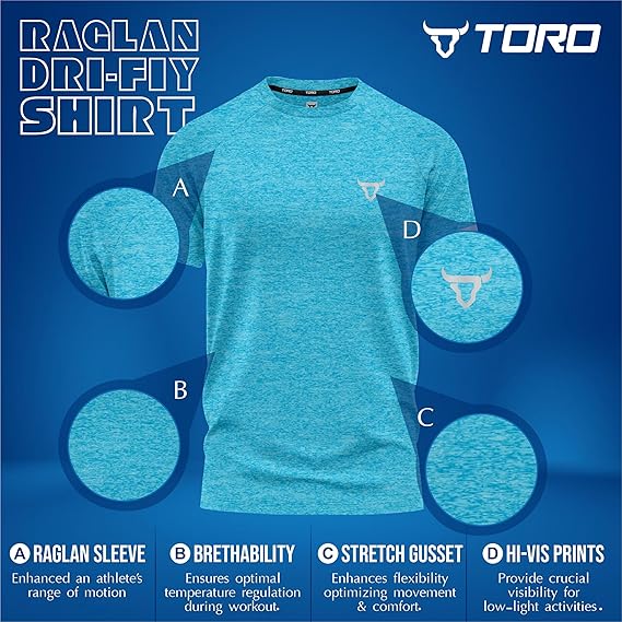 Mens Short Sleeve T-Shirts Workout Athletic Fit Moisture Wicking Fast Drying Reflective Logo Sports T-Shirts Tops Sea Blue