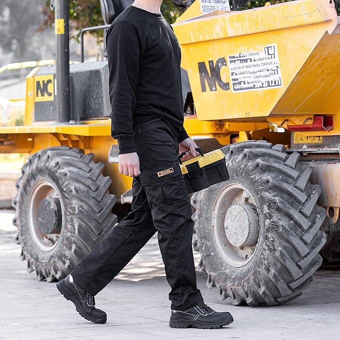 Black Hammer Mens Combat Work Trousers Cargo Pants Multi Pockets Joggers Reinforced Seams Tradesman Warehouse Survival Black (44W / 31 Regular)