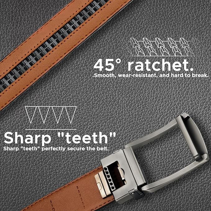 FEFLO Men's Ratchet Belt with Automatic Buckle, No Hole Adjustable Belt for Suits and Jeans
