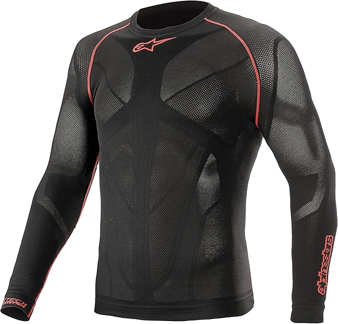 Alpinestars Ride Tech V2 Top Long Sleeve Summer, Men's Long-Sleeved Functional Shirt, Sports Shirt, Breathable, Black/Red, M-L