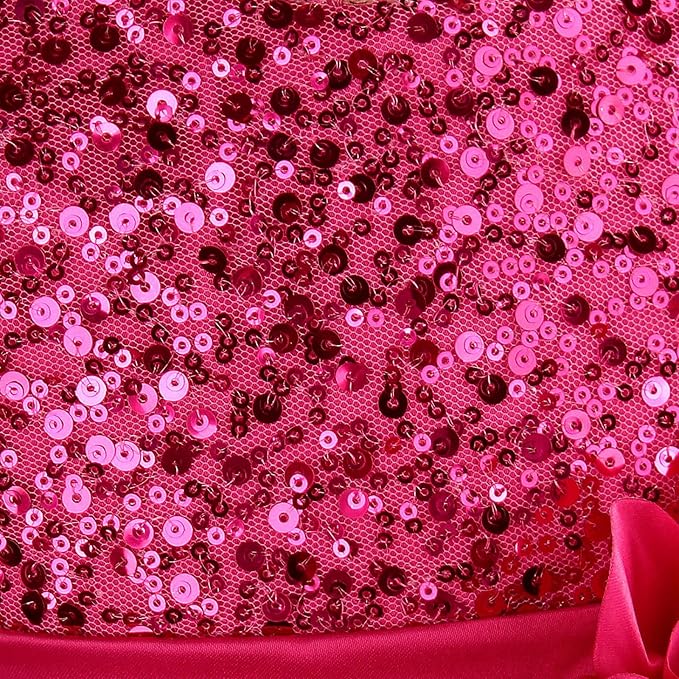 M MUNCASO Girls Princess Dress Sequin Tulle Flower Rainbow Round Collar Sleeveless Formal Dress Birthday Party Wedding Bridesmaid Girl Evening Dresses Toddler Baby Age for 5-6 Years(Rose Red)